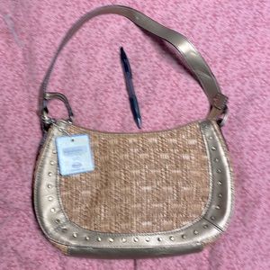 Brand new brown and gold straw hand bag